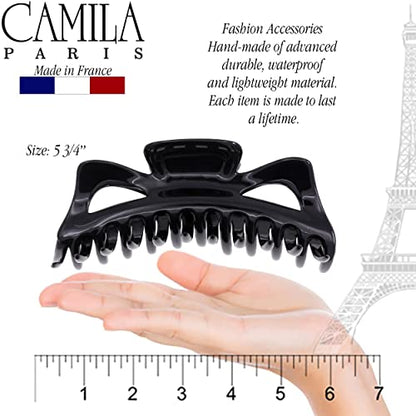 Camila Paris CP117 French Large Hair Clips for Women Thick Hair for Long Curly Wavy Hair, Girls Hair Claw Clip, Durable Styling Big Claw Clip for Thick Hair, Strong Hold No Slip Grip, Made in France - color: Black 6"
