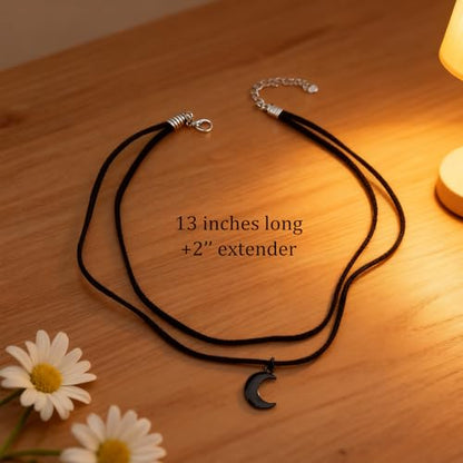 Gothic Gift Black Choker Necklace for Women, Goth Adjustable Y2K Collar Necklaces Halloween Vampire Accessories Fashion Jewelry - color: Black Moon