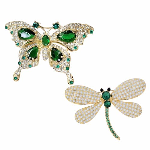 2pcs Rhinestone Brooch Pin for Women Dress Elegant Stylish Crystal Brooches Fashion Accessories Pins Lapel Boutonniere Ideas Wedding Christmas Birthday Jewelry Easter Gift - color: 18 White/Green Butterfly