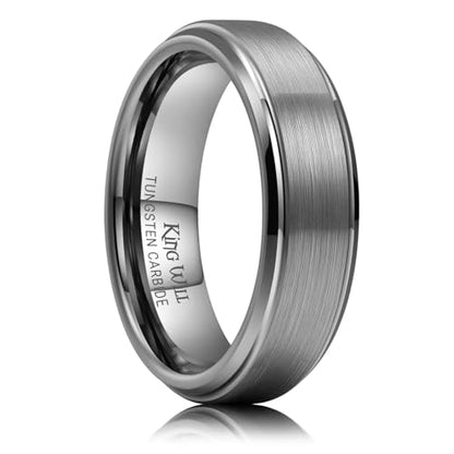 King Will Classic Tungsten Wedding Band for Men, 6/7/8/9/10mm Widths, Polished Finish Step Edge Matte Rings Comfort Fit - color: D-gunmetal 6mm