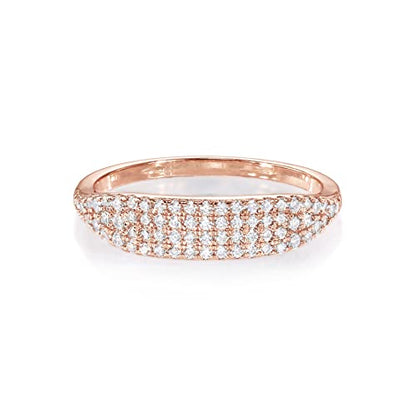 PAVOI 14K Gold Plated Slim Signet Ring with Sparkling Cubic Zirconia | Lightweight Dainty Statement Rings for Women | Everyday Jewelry - color: Rose Gold