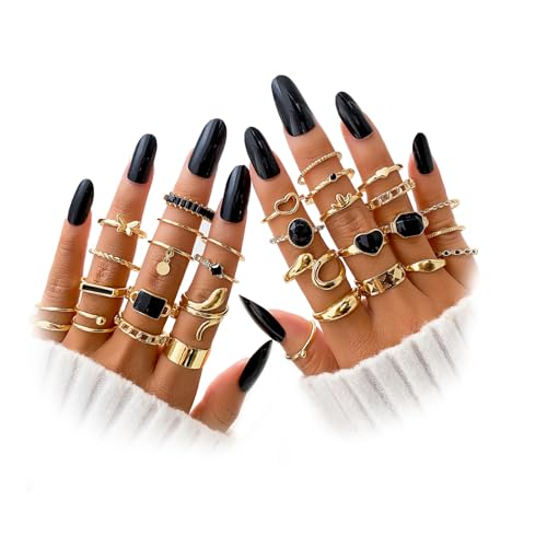 19-36 Pcs Gold Boho Knuckle Rings Set for Women, Vintage Stackable Dainty Joint Finger Gold Jewelry Set with Love Pearl and Sparkling Crystals - color: 32-Pcs