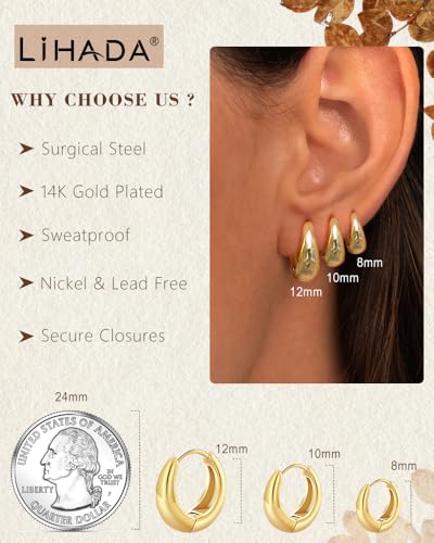 Surgical Steel Small Gold Huggie Hoop Earrings for Women Hypoallergenic - color: 14K Gold Plated