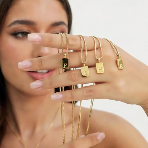 Initial Necklaces 18K Gold Plated,Gold Necklace for Women | Waterproof and Sweat-Resistant / Reinforced Box Chain,Long-Lasting Color Retention - color: Z