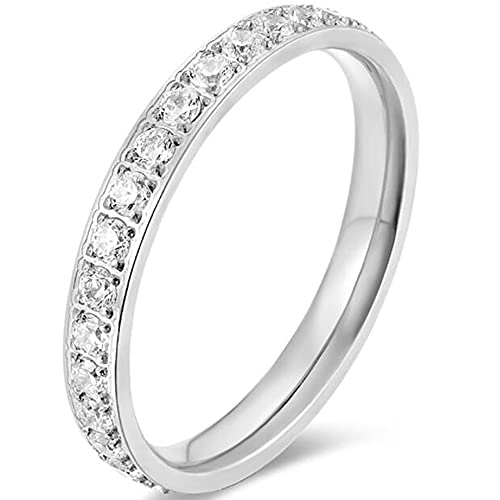 Jude Jewelers 3mm Stainless Steel Cubic Zircon Filled Stackable Eternity Wedding Band Ring - color: Silver