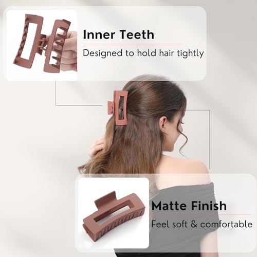 12 Pcs Neutral Square Hair Claw Clips – 4.3" Matte Finish Rectangle Claws for Women Thick & Thin Hair, Everyday Bulk Hair Accessories Set - color: Neutrals