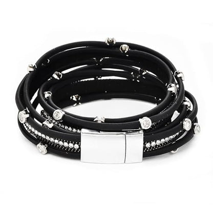 Fesciory Leather Wrap Bracelet for Women, Boho Western Layered Cuff Jewelry | Stackable Bracelets, Easy-On Clasp, Daily Wear, Pairs with Boho Western Outfits, Gift for Women - color: Black10