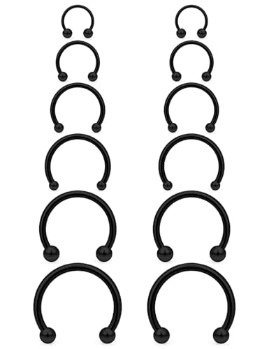 Lcolyoli 16G Septum Rings Variety of Sizes Horseshoe Ring Surgical Steel Nose Septum Jewelry Hoop Eyebrow Smiley Lip Rings Daith Earring Piercing Jewelry for Women Men DIA.6/8/10/12/14/16MM - color: black