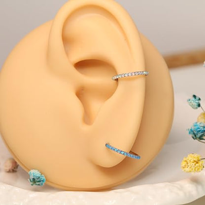 FUNLMO 20G 18G 16G 12G Nose Ring Hoop Conch Rook Daith Helix Tragus Piercing Jewelry 316L Surgical Steel Cartilage Earring Conch Hoop Earring Septum Jewelry Belly Lip Ring 5mm to 14mm - color: Silver-White Opal, 1pc