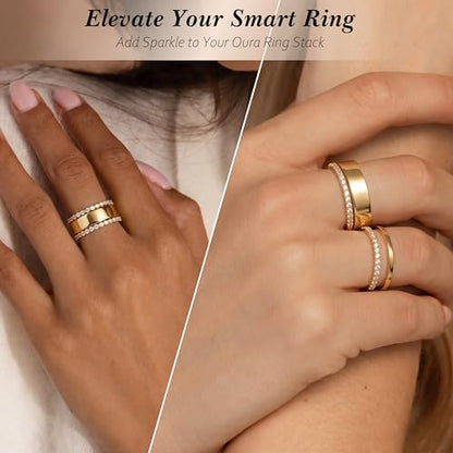 Purplepig Stackable Rings Non Tarnish, Two Tone CZ Eternity Band Set | 14K Gold & 925 Sterling Silver Plated, Waterproof, Wedding/Engagement/Promise Rings, Smart Ring Stackable Bands, Size 4-11 - color: Gold