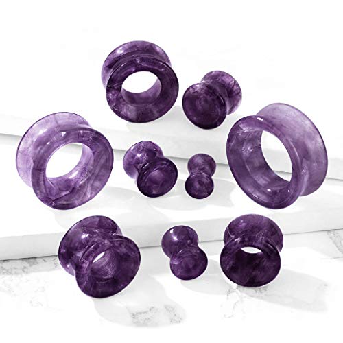 Pierced Owl - Natural Amethyst Stone Double Flared Saddle Tunnels, Sold as a Pair - style: 6mm (2GA)