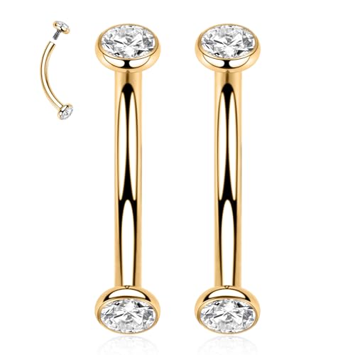 G23 Titanium Eyebrow Piercing Jewelry Eyebrow Rings Curved Barbell 16G Eyebrow Belly Button Ring Navel Rings Rook Daith Earrings Lip Ring Eyebrow Jewelry 6mm-12mm - color: 2PCS,Disc Shape Clear CZ,Gold