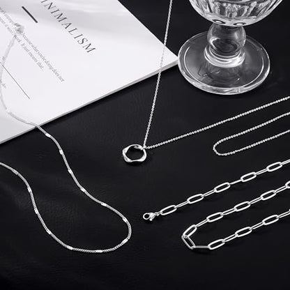 CHESKY Layered Silver Necklace for Women Trendy,Dainty Silver Plated Stackable Charm Necklace Layering Paperclip Tennis Rope Chain CZ Pendant Jewelry Set Gifts - style: paperclip