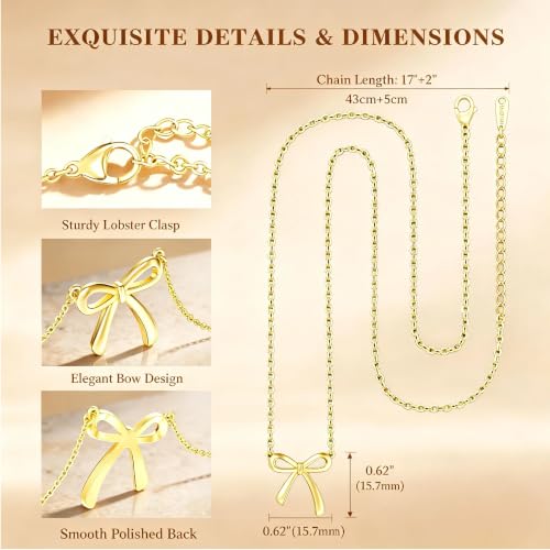 Birthday Gifts for Women, Bow Pendant Necklace, 14K Gold Plated Jewelry, Romantic Valentine's Mother's Day Anniversary Christmas Jewelry Gift for Her Mom Grandma Wife Girlfriend Sister Best Friend