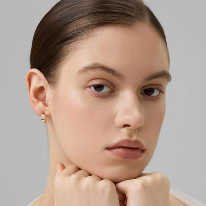 18K Gold Plated Huggie Hoop Earrings for Women, 925 Sterling Silver Post, Hypoallergenic Small Earrings - color: Charlotte Pavé Huggies