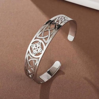 Irish Knot Cuff Bracelet Retro Celtic Bangle for Men Women | Hollow Celtic Irish Knot design, 3 colors, wear-resistant stainless steel for daily wear of men women - color: silvery