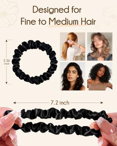 Yanibest 8 Pcs Satin Hair Ties - Thin Hair Scrunchies for Women & Girls | Silk Feeling Soft Hair Ties No Damage Frizz Free, Ponytail Holders Gentle on Hair for Fine to Medium Hair - color: Black