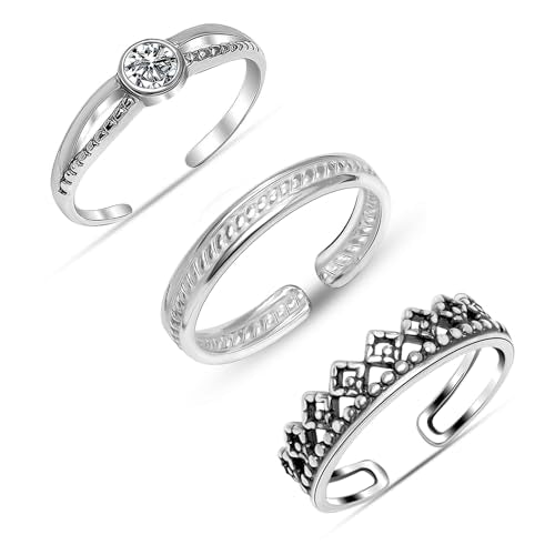LeCalla 925 Sterling Silver Minimalist Toe Rings Set of Toe Ring Lightweight Simple Antique Open Adjustable Toe-Rings Beach Foot Jewelry Set for Women - color: 03. Trio (3 PCS)