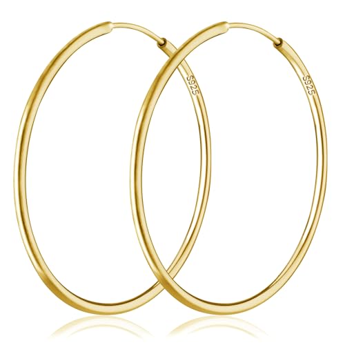 Gold Hoop Earrings for Women Hypoallergenic 925 Sterling Silver Post Hoops Earrings Lightweight Thin Large Big Hoop Earring 30/40/50/60/70mm - color: Gold 50mm