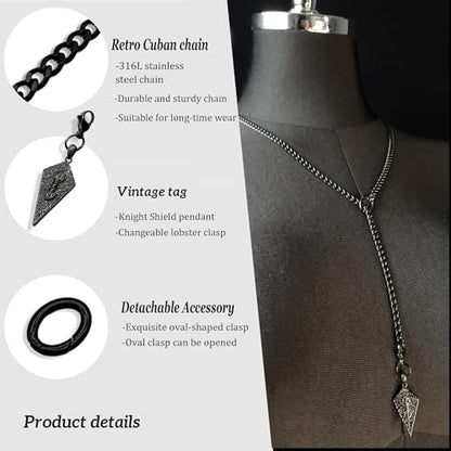 18K Gold Plated Knight's Shield Slip Chain for Women - color: Black, size: 27''