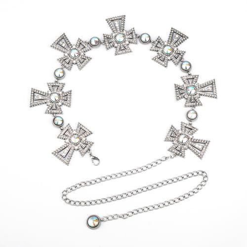 ILuvatar Western Metal Concho Belt for Women Cowgirl Waist Chain for Women Dress Pants Adjustable - color: Silver-t15