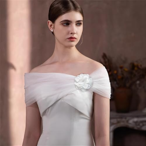 9cm Wedding Fabric Flower Brooch Pin Hair Clip for Women Men Elegant Big Camellia Rose Floral Brooches Lapel Pins Dainty Holiday Party Costume Dress Accessories Jewelry - color: White