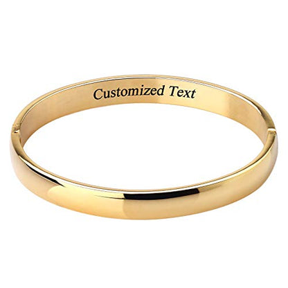 Womens Bangle 8MM Stainless Steel Bracelet Oval Polished Finish Cuff Bangle 6.7" - color: B1-Customize- Gold