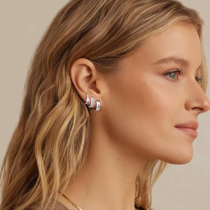 Robaice 925 Sterling Silver Hollow Hoop Earrings for Women, 30/40/50/60mm | Lightweight hollow circle hoops with a clean polished profile, hypoallergenic for everyday wear - size: Set A - 3 Pairs