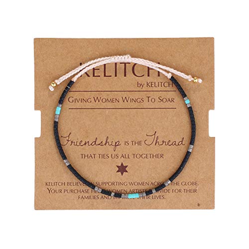 KELITCH Women Friendship Bracelet Seed Beads Miyuki Thin Strand Bracelets Adjustable Boho Jewelry - color: Black 88F