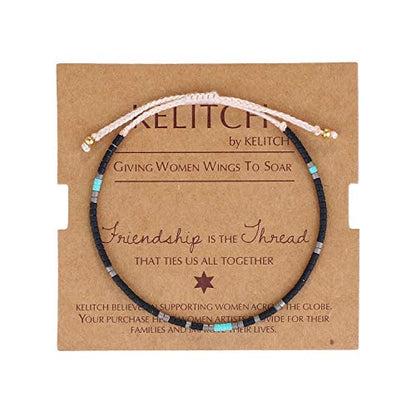 KELITCH Women Friendship Bracelet Seed Beads Miyuki Thin Strand Bracelets Adjustable Boho Jewelry - color: Black 88F