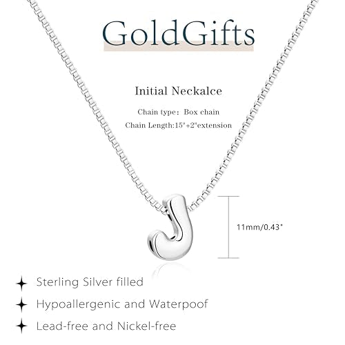 Bubble Gold Initial Necklaces for Women,14K Gold Plated A-Z Initial Necklaces for Women, Chunky balloon letter name Pendant Necklace Fashion Jewelry Gifts - color: J, style: Silver