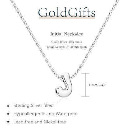 Bubble Gold Initial Necklaces for Women,14K Gold Plated A-Z Initial Necklaces for Women, Chunky balloon letter name Pendant Necklace Fashion Jewelry Gifts - color: J, style: Silver