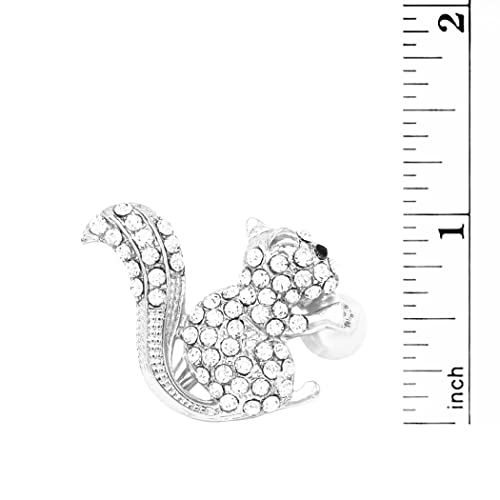 Rosemarie & Jubalee Women's Sparkling Crystal Pave Rhinestone Squirrel With Faux Pearl Nut Statement Brooch Lapel Pin, 1" - color: Silver Tone