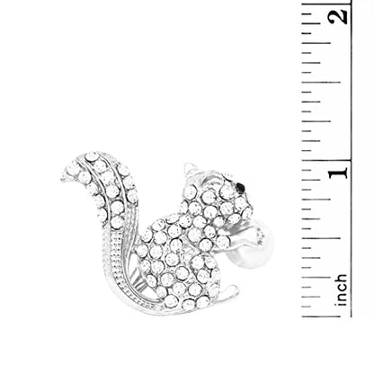 Rosemarie & Jubalee Women's Sparkling Crystal Pave Rhinestone Squirrel With Faux Pearl Nut Statement Brooch Lapel Pin, 1" - color: Silver Tone