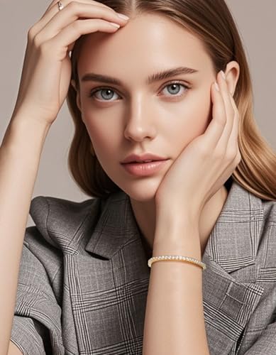 KRKCLIFE Tennis Bracelets for Women Men 14K Gold Plated Hypoallergenic | Classic Round AAAAA Cubic Zirconia 3/4/5mm Width,Elegant Jewelry Anniversary Birthday Gifts for Women Him Wife Mom 6.5-8 Inch - color: 4mm Yellow Gold