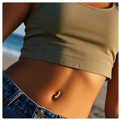 Vsnnsns 14G Clicker Belly Button Ring Piercing Jewelry 316L Stainless Surgical Steel Diamond CZ Navel Rings Clear CZ Clip Belly Button Ring Piercing Jewelry for Women Men 14 Gauge 10MM 12MM - color: 10MM-Gold