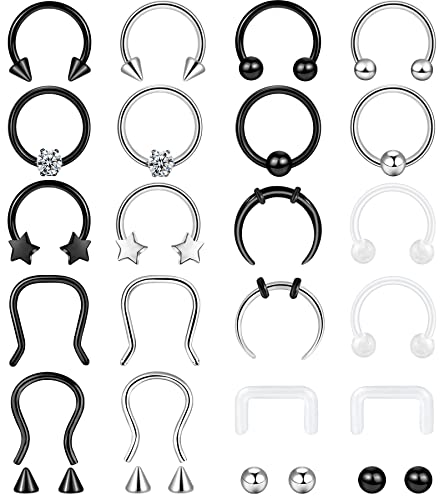 ONESING 20-30 Pcs Septum Rings 16G Septum Jewelry - Surgical Steel Piercings Horseshoe Helix Daith Smiley Tragus Lip Rings Nose Hoop Hinged Seamless Piercing Jewelry for Women Men - color: Color-B-16G-10mm