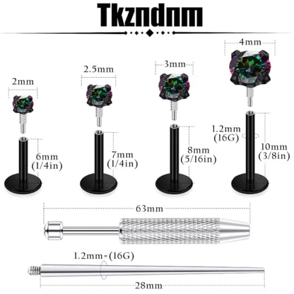 18/16g Flat Back Earrings Lip Rings Stud Jewelry Surgical Steel - color: Black, size: 16g