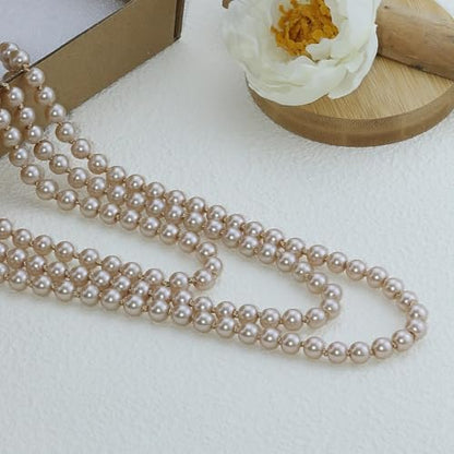 Pearl Necklaces for Women 60'' 70" Long Pearl Necklace 15.75'' Pearl Choker Necklace Chunky Bead Layered Faux Pearl Dangle Wedding Bridal 1920s Gatsby Christmas Costume Jewelry Gifts - color: Champagne-70”