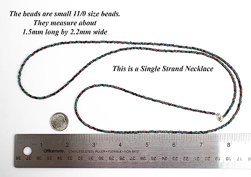 Kathy Bankston Teal Green Plum Seed Bead Necklace, Thin 1.5mm Single Strand | Beaded Layering Necklace, Choker to Long Lengths, Made to Order