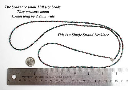 Kathy Bankston Teal Green Plum Seed Bead Necklace, Thin 1.5mm Single Strand | Beaded Layering Necklace, Choker to Long Lengths, Made to Order
