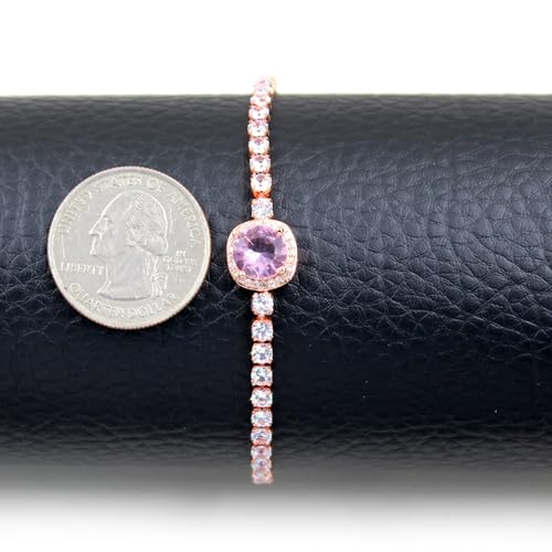 Sparkling CZ Tennis Bracelets for Women, Birthstone Slider Bolo Bracelets Trendy Birthday Valentine's Day Jewelry for Women Lady - color: Pink