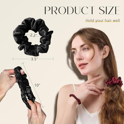 ZIMASILK 100% Pure Mulberry Silk Hair Scrunchies for Women | No Damage - Gentle Elastic Hair Ties for Ponytail Holder - Hair Accessories (3 Pack, Black) - color: Black (3pcs)