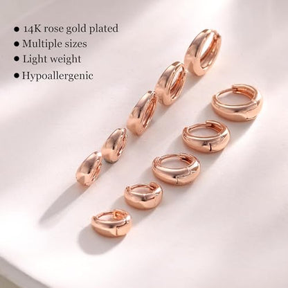 Small Chunky Hoop Earrings for Women, 14K Plated Huggie Stack | Chunky Hoop Stud Earrings Stackable, Lightweight Huggie Cartilage Ear for Multiple Piercing Jewelry Gift for Daily Wear - style: 5 Pairs-Rose Gold