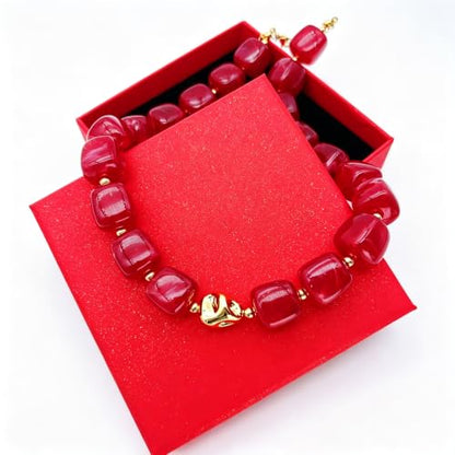 Red Beaded Necklace for Women Chunky Beaded Necklace Adjustable Acrylic Bead Choker Necklaces Big Statement Necklaces Jewelry Accessories - color: 15MMSquareBead EE