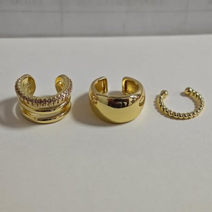 Ear Cuffs Non Piercing Ear Cuff for Women Clip on Huggie Hoop Earrings Gold Fake Earring Cuff with Chain Clips Minimalist Jewelry - color: A5:3pcs gold