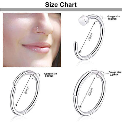 ONESING 9-40 Pcs Nose Rings - Hoops, Studs & L Shape - Hypoallergenic Stainless Steel Nose Piercings for Women & Men - color: Silver-36Pcs