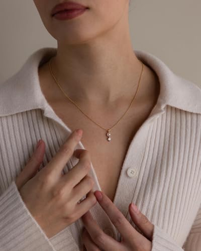 Pearl Necklace for Women- 14K Gold-plated/White Gold-plated Dainty Pearl Necklace for Women - color: Gold CZ pearl 373