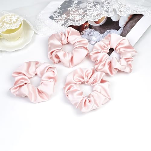 8pcs Hair Clips and Scrunchies Set for Women – 4 Non-Slip Matte Claw Clips, 4 Big Satin Scrunchies, Hair Accessories for Thick Thin Hair, Birthday/Party/Daily Use, Pink - color: Light Pink