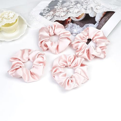 8pcs Hair Clips and Scrunchies Set for Women – 4 Non-Slip Matte Claw Clips, 4 Big Satin Scrunchies, Hair Accessories for Thick Thin Hair, Birthday/Party/Daily Use, Pink - color: Light Pink